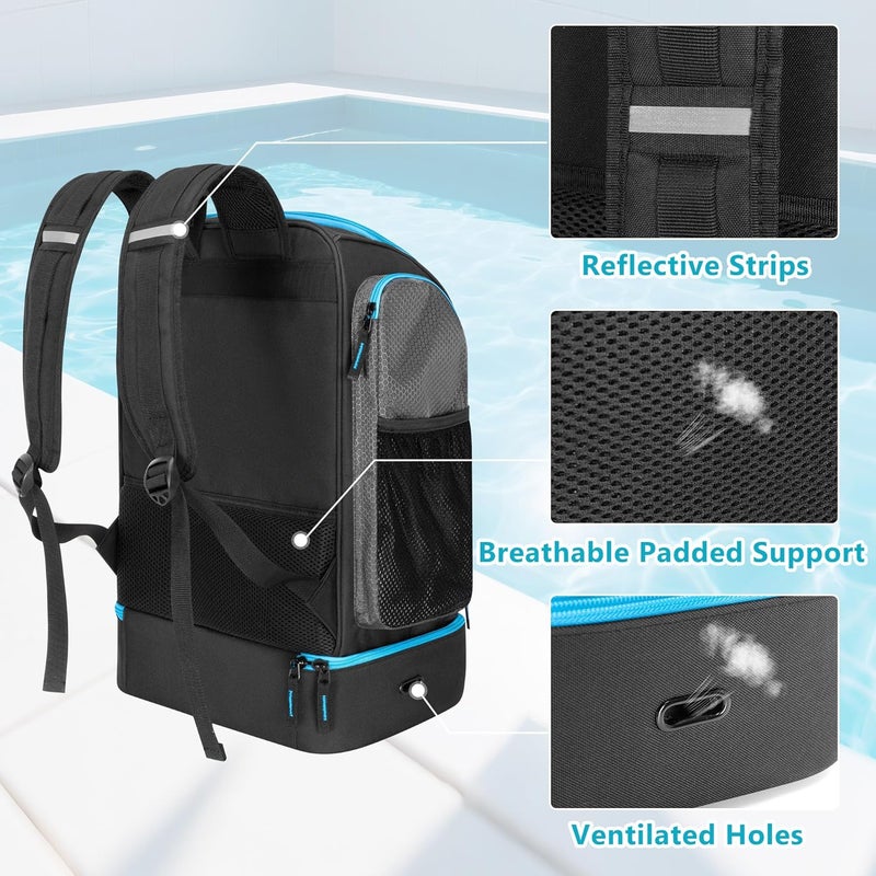 GOBUROS Swim Bag for Swimmers with Shoe Compartment, Swim Backpack for Men and Women, Swimming Bag with Multiple Pockets for Swim Gear Organization, Gray - Image 4